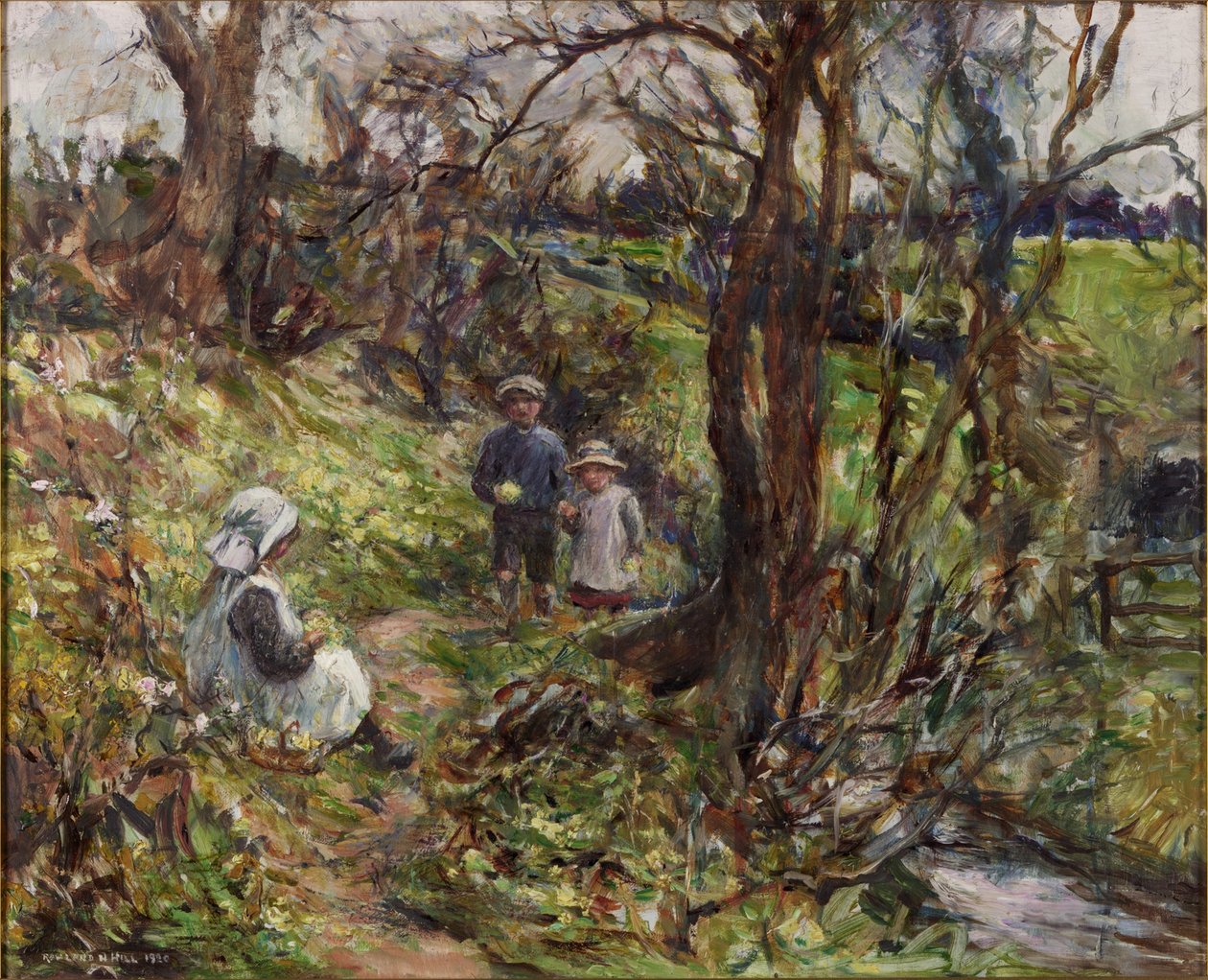 The Primrose Gatherers (olja på duk) av Rowland Henry Hill