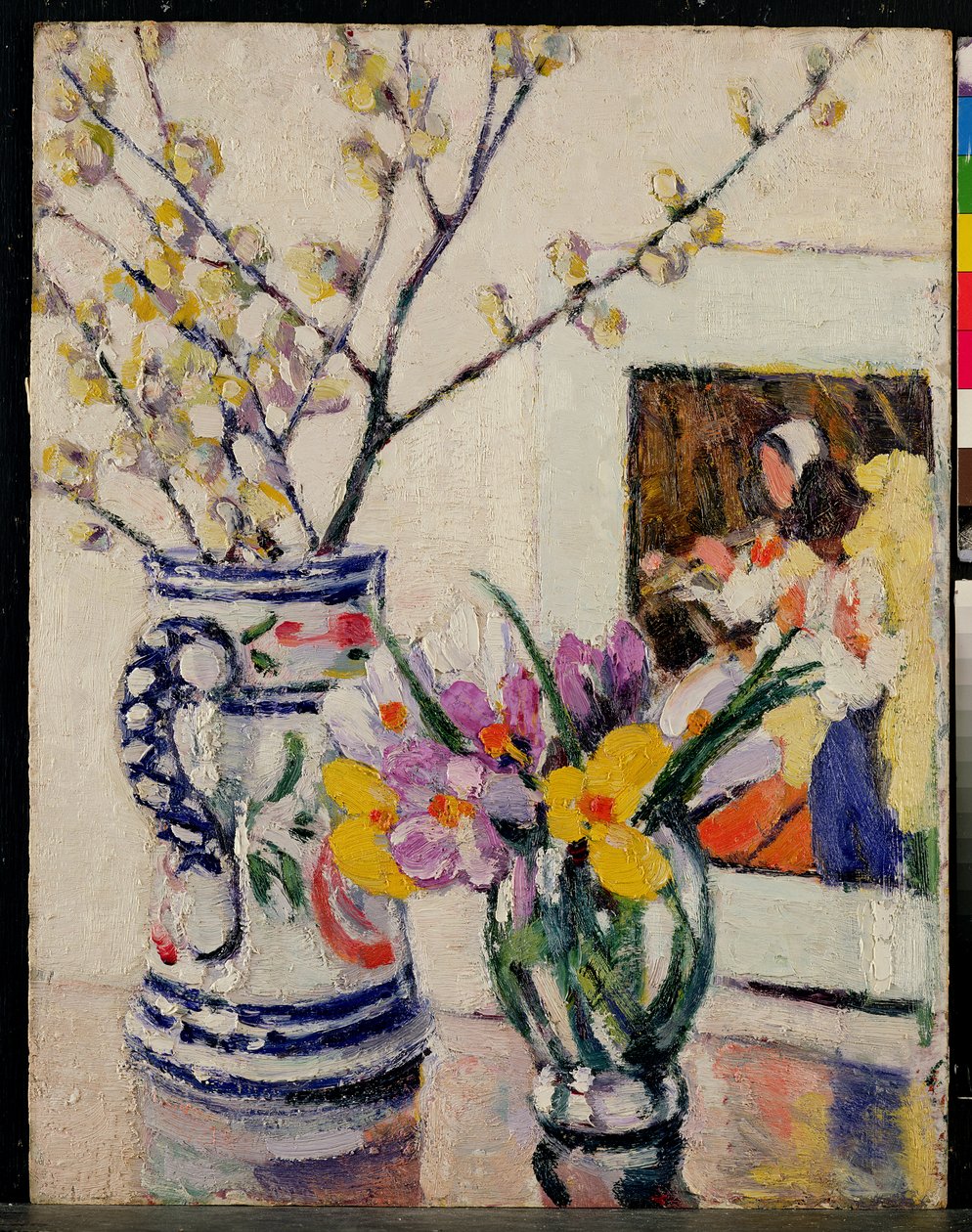 Stilleben med blommor i en vas av Rowley Leggett