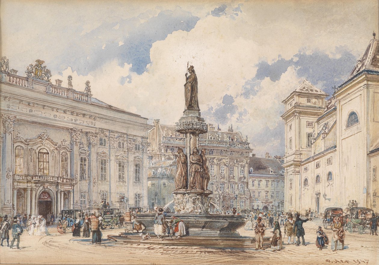 Wien, Freyung mit Austriabrunnen av Rudolf von Alt