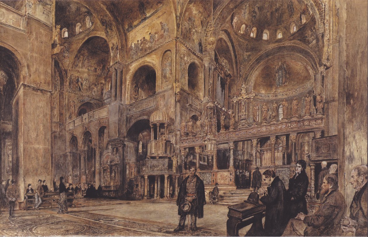 Tyska: Interiörvy av Markuskyrkan i Venedig av Rudolf von Alt
