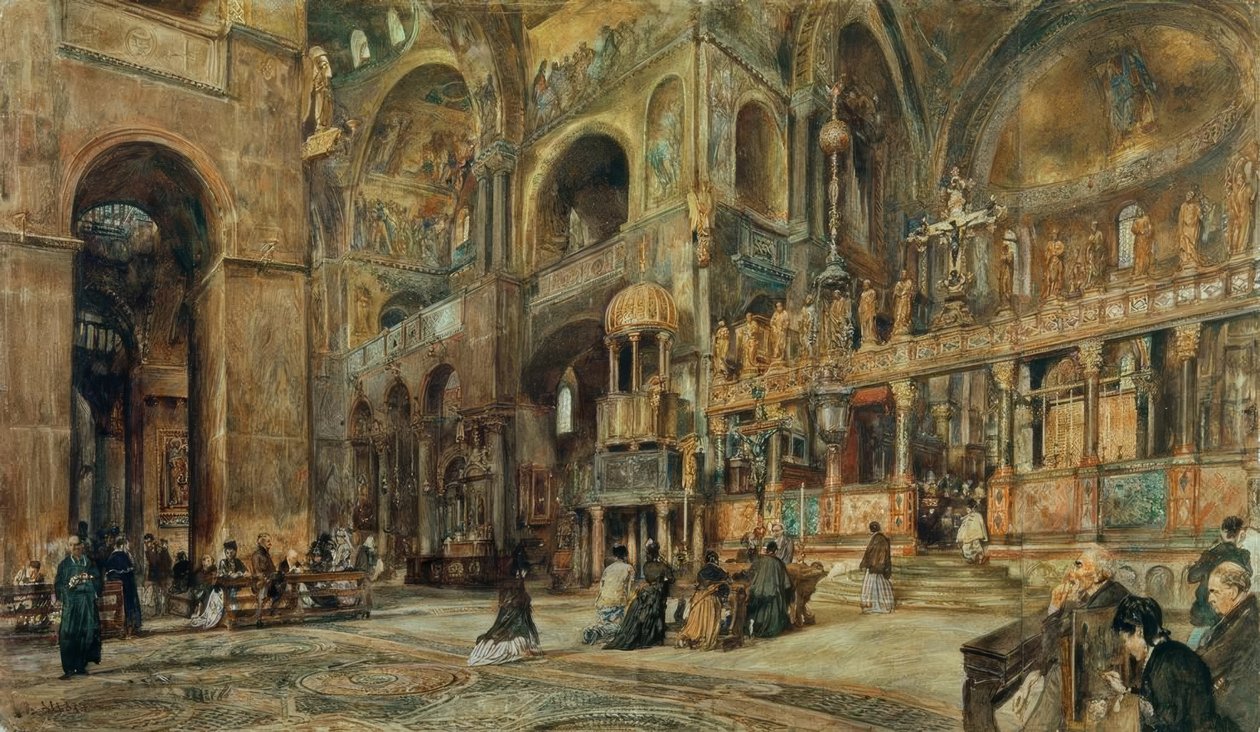 Interiörvy av Markuskyrkan i Venedig av Rudolf von Alt