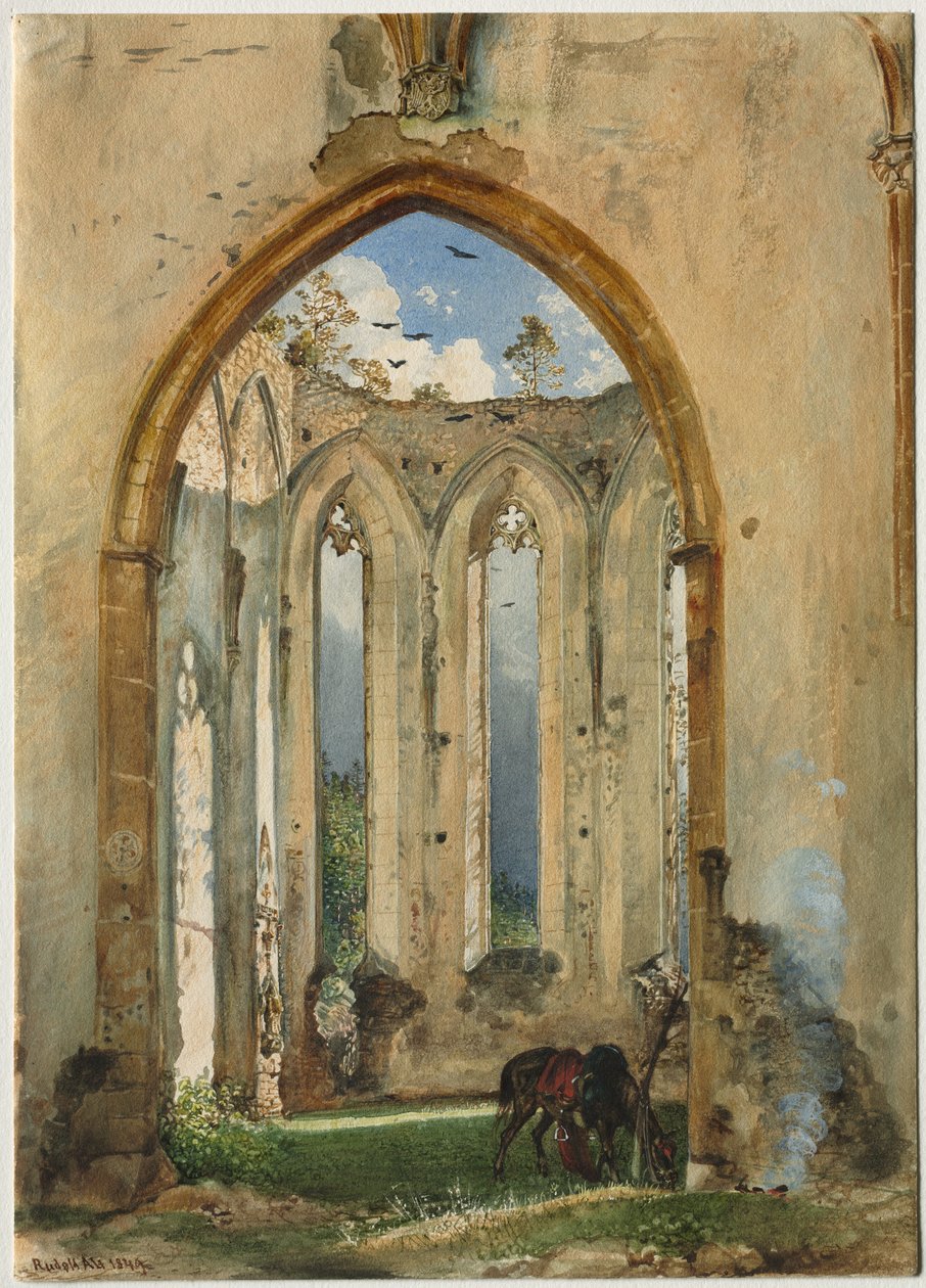 Ruin av en kyrka, 1849. av Rudolf von Alt