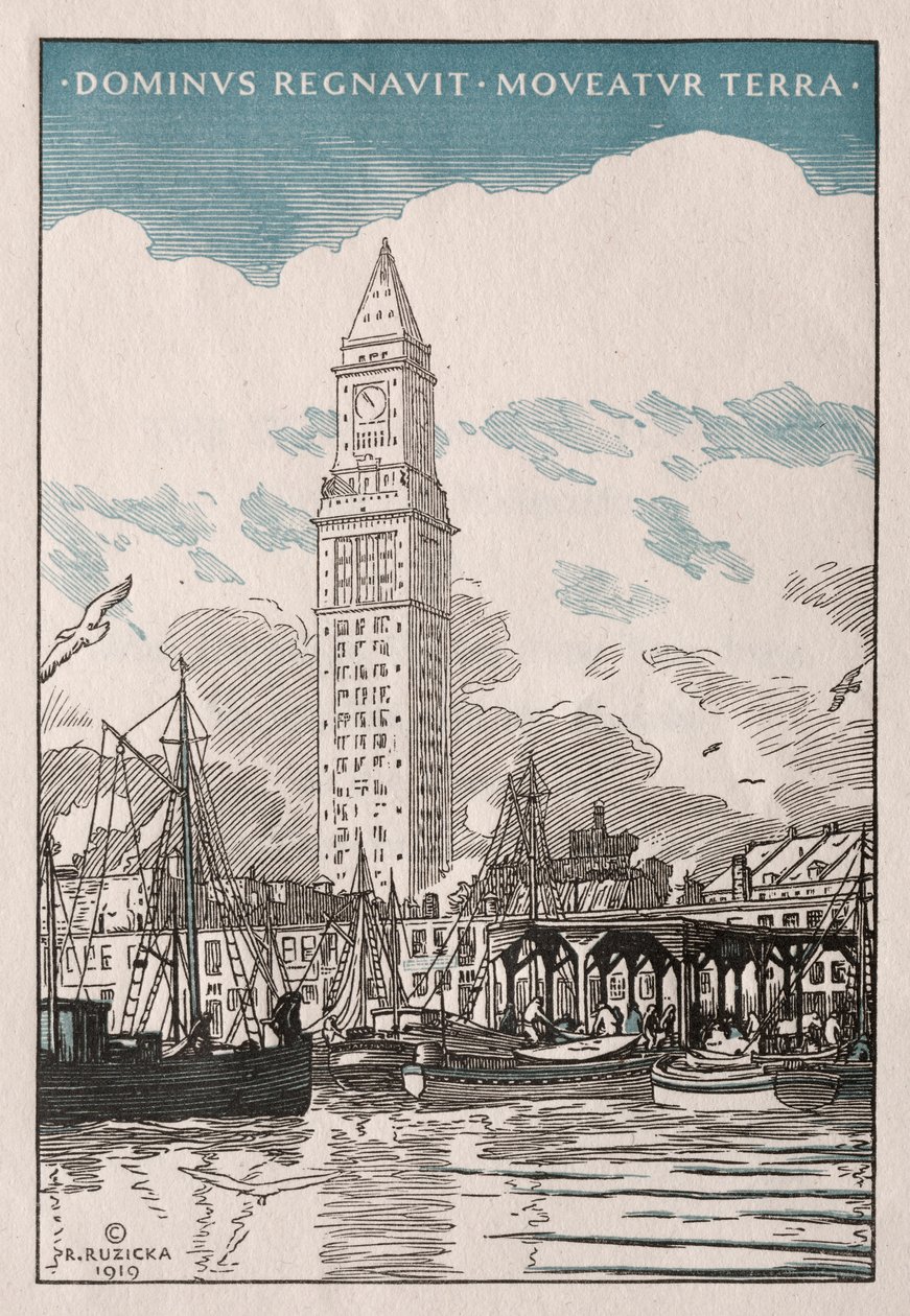 Custom House Tower från vattnet av Rudolph Ruzicka
