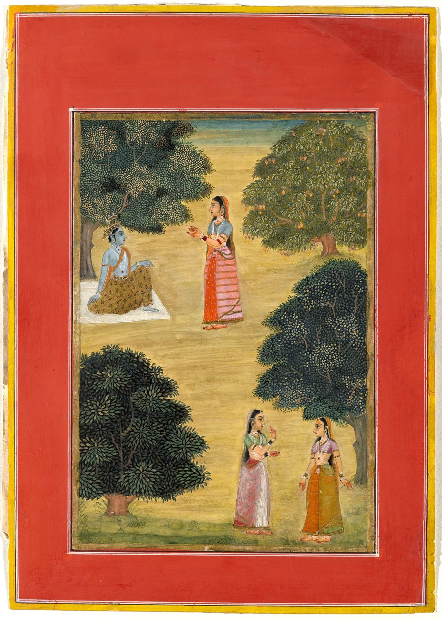 Krishna och Radha, 1684 (ogenomskinlig wc på papper) av Ruknudin of Bikaner