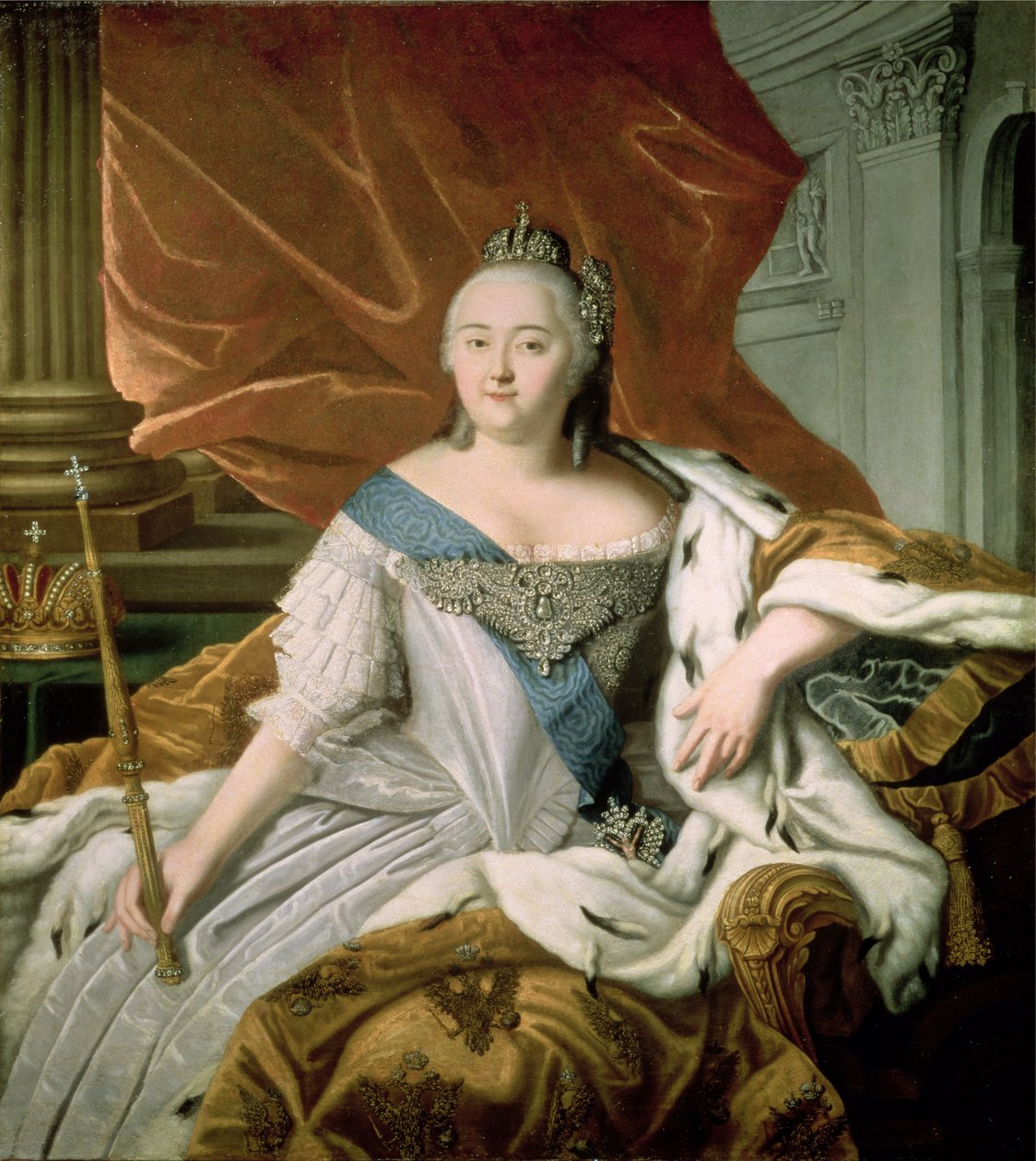 Porträtt av Elisabet Petrovna (1709-62), Rysslands kejsarinna, ca 1750 av Russian School