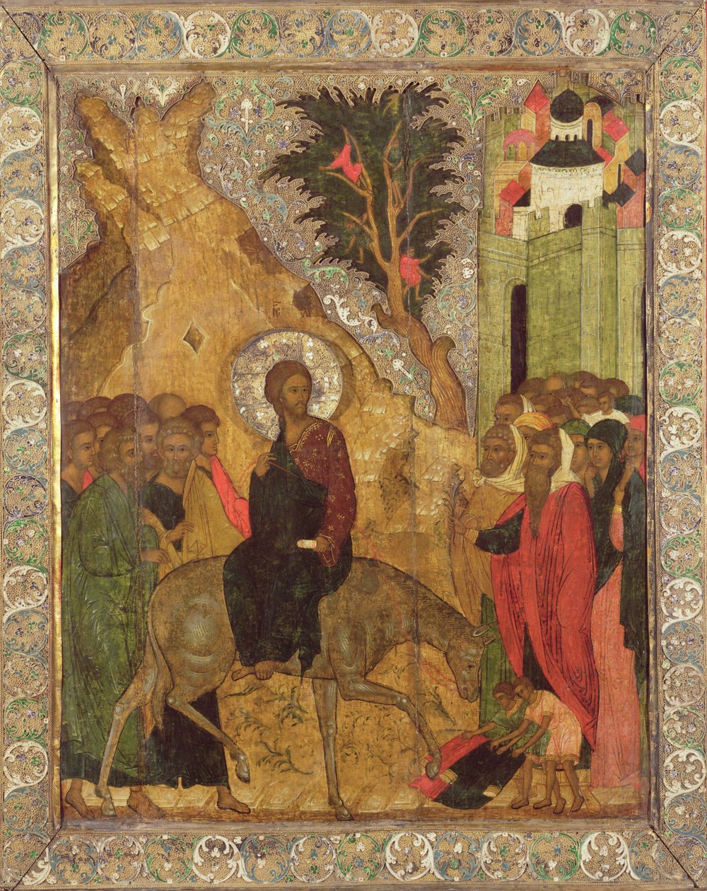 Inträdet i Jerusalem, Moskvaskolan (tempera på panel) av Russian School