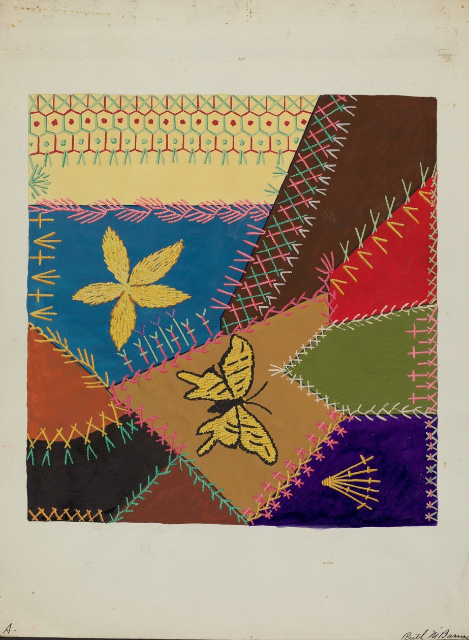 Crazy Quilt Sektion, c. 1940. av Ruth M Barnes