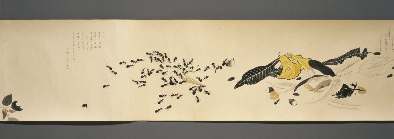 Wildlife Friends (Yasei no Tomo), Taisho Period, Taisho 7th Year, ca 1918 (bläck & wc på vävt papper dekorerat med glimmer) av Ryoka Kawakami