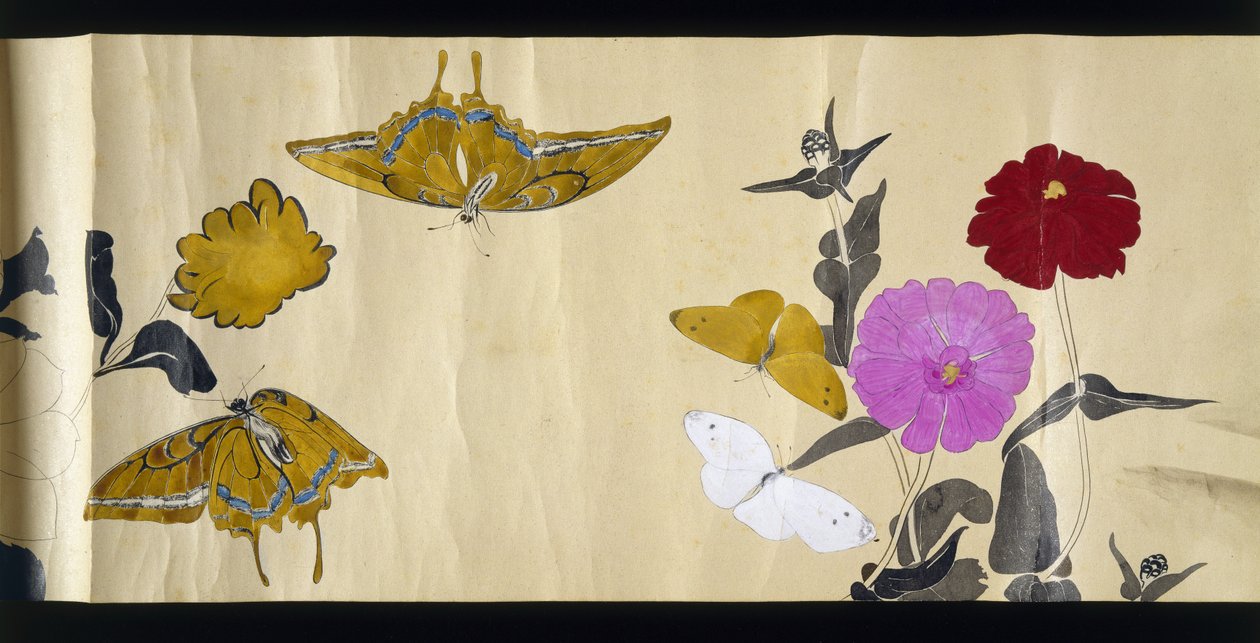 Wildlife Friends (Yasei no Tomo), Taisho Period, Taisho 7th Year, ca 1918 (bläck & wc på vävt papper dekorerat med glimmer) av Ryoka Kawakami