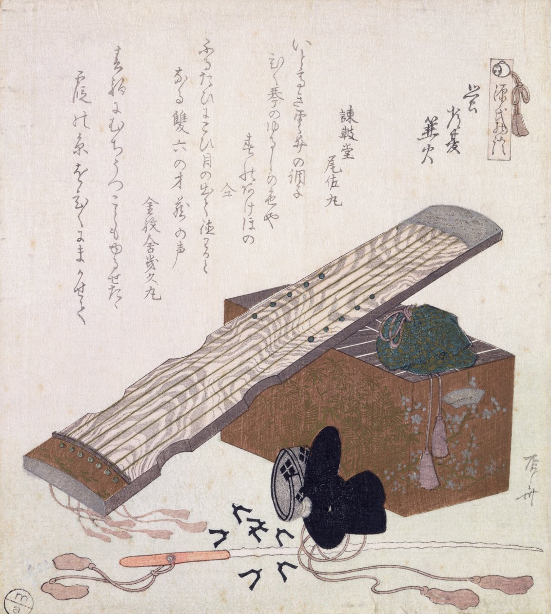 Stilleben med en Koto, c.1810 (träblock i färg) av Ryuryukyo Shinsai