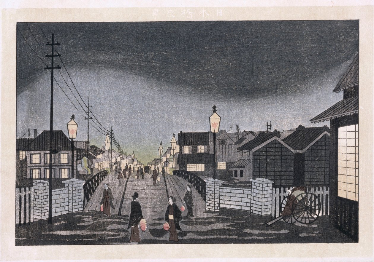Night View, Nihonbashi (trätryck i färg) av Ryuson Ogura