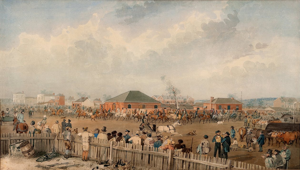 Sturts Overland Expedition lämnar Adelaide, 10 augusti 1844 av S. T. Gill