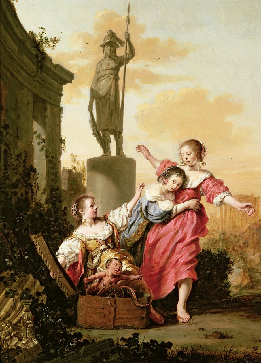 De tre døtre af Cecrops opdager Erichthoniusswed av Salomon de Bray