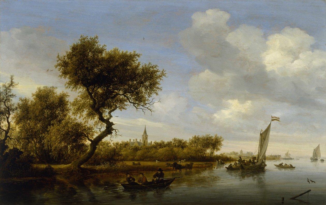 River Landscape with a Church in the Distance av Salomon van Ruisdael or Ruysdael