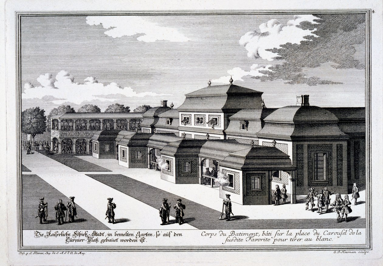 Skjutfält byggt på Place du Carrousel för Prinsens palats, Wien, från 