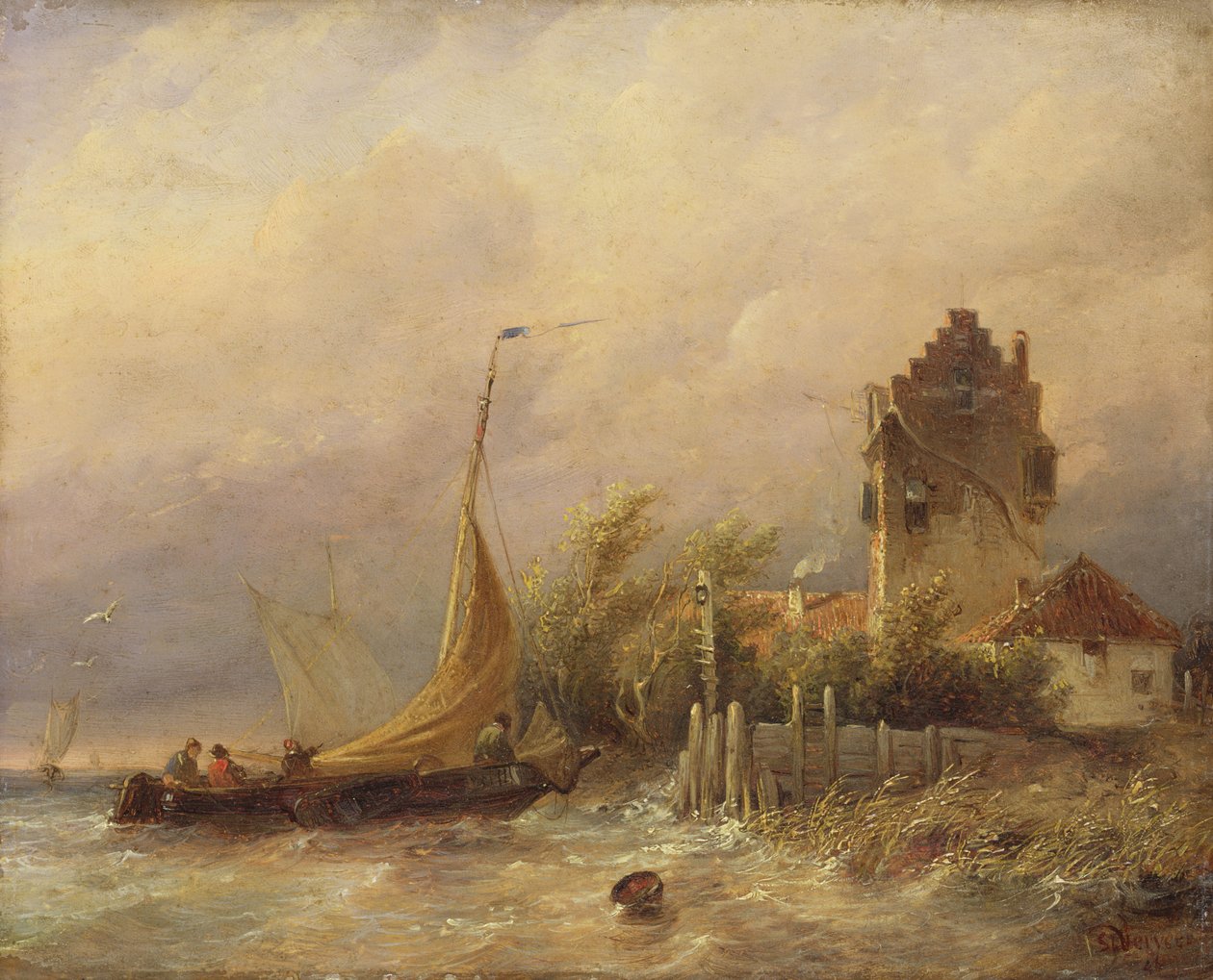 Fiskebåtens hemkomst, 1846 av Salomon Leonardus Verveer
