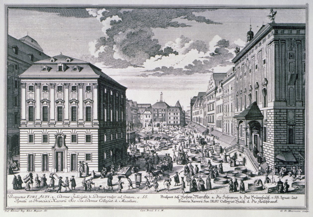 Utsikt över den höga marknadsplatsen, Wien graverad av Georg-Daniel Heumann (1691-1759) av Salomon after Kleiner
