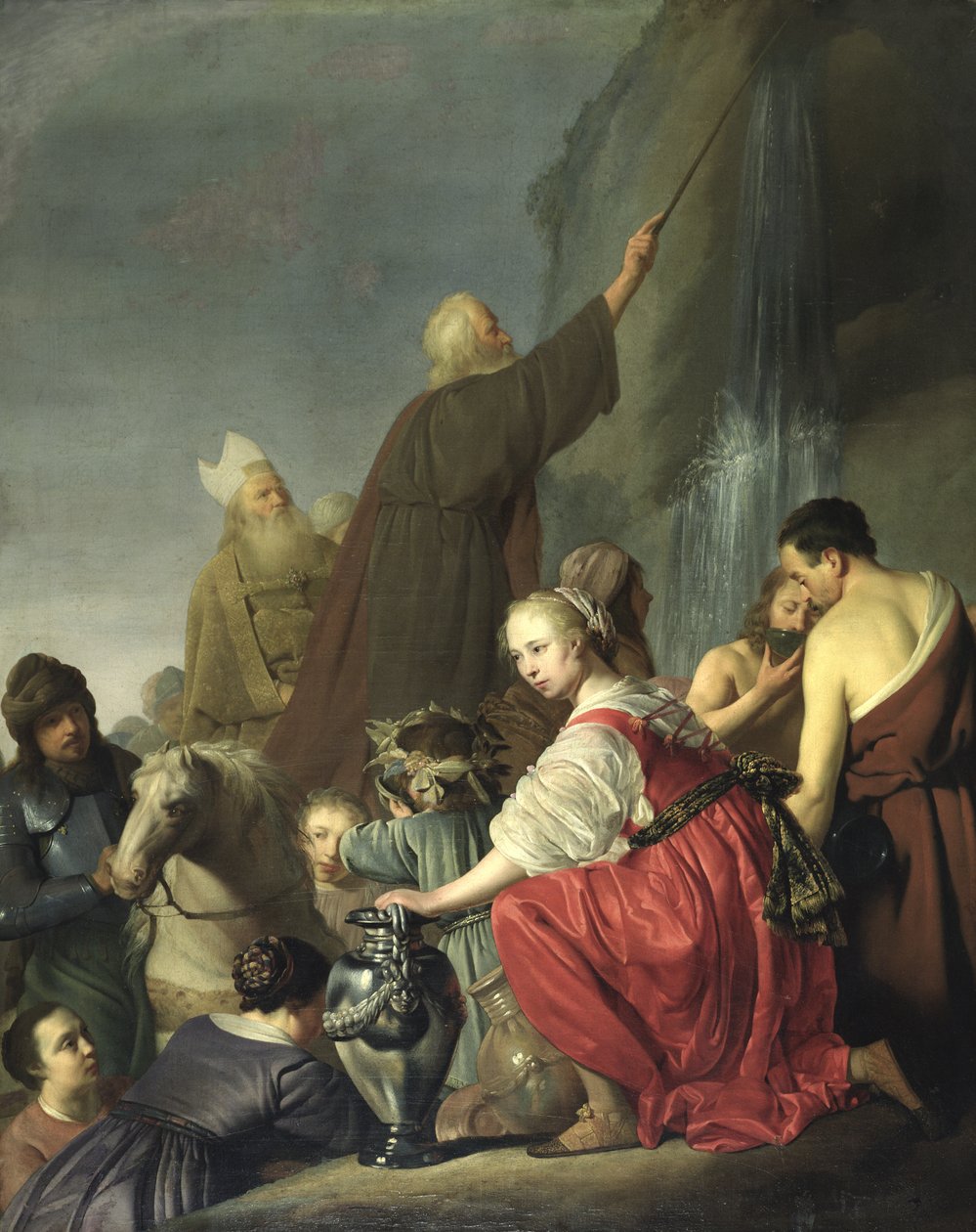 Moses slår vatten från klippan av Salomon de Coninch