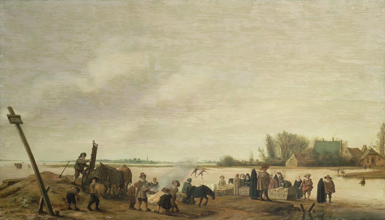 Vinterlandskap med en flod, 1627 (panel) av Salomon van Ruisdael or Ruysdael