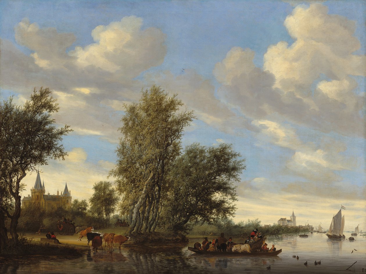 River Landscape with Ferry. av Salomon van Ruisdael or Ruysdael