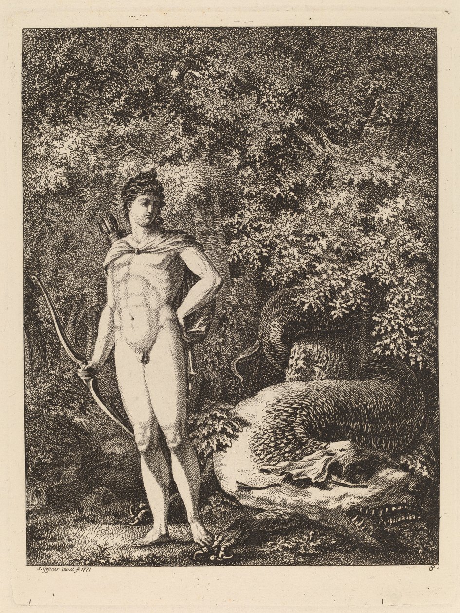 Apollo med båge och drake, 1771. av Salomon Gessner