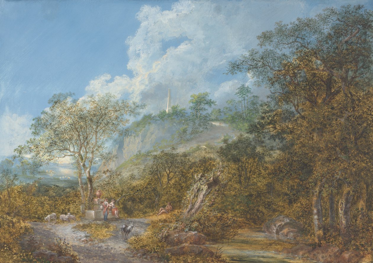 Arkadiskt landskap med en obelisk, 1785. av Salomon Gessner