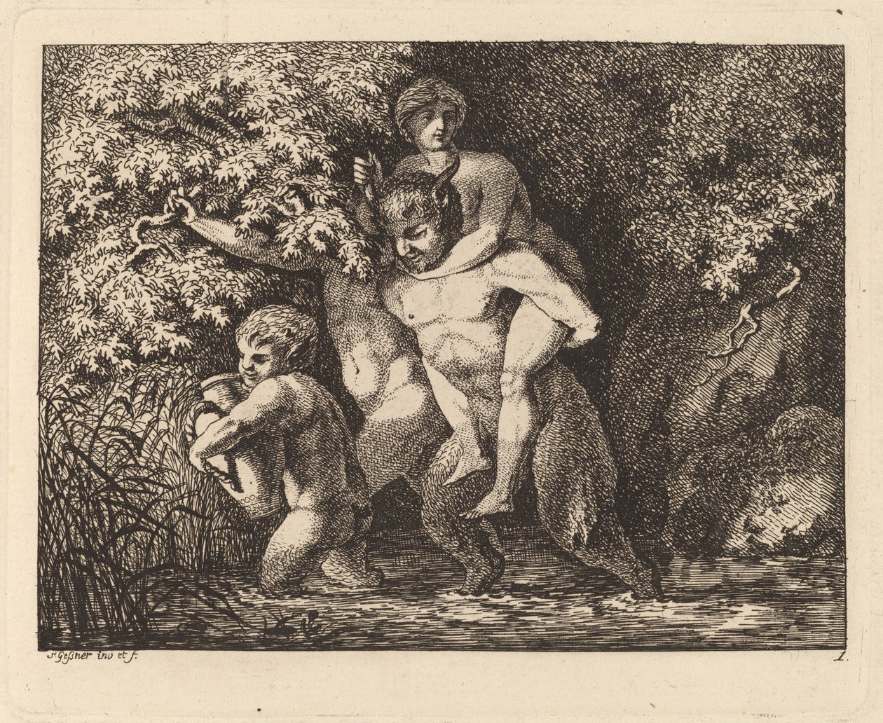 Satyr som bär en nymf på ryggen av Salomon Gessner