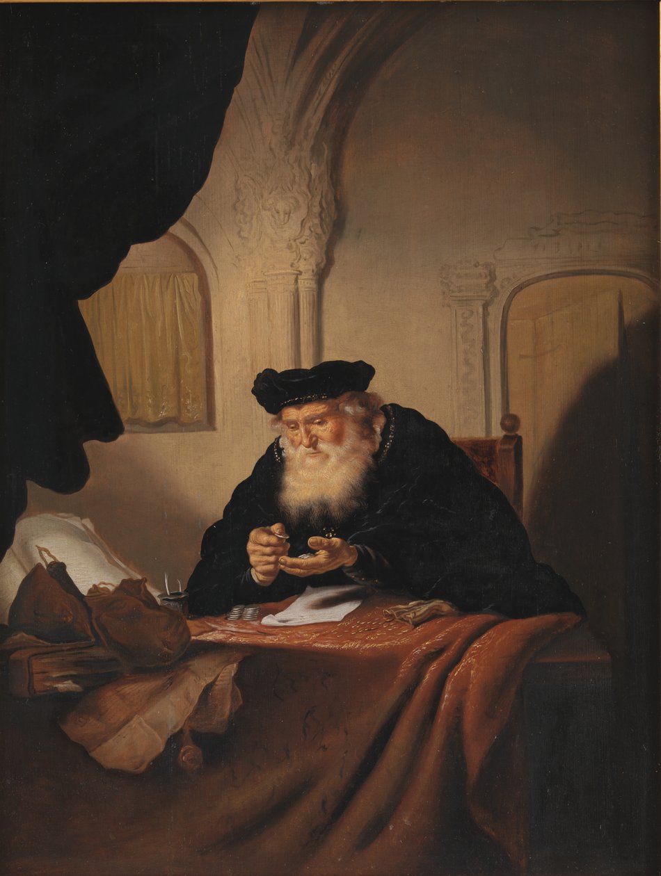En gammal man som räknar sina pengar av Salomon Koninck