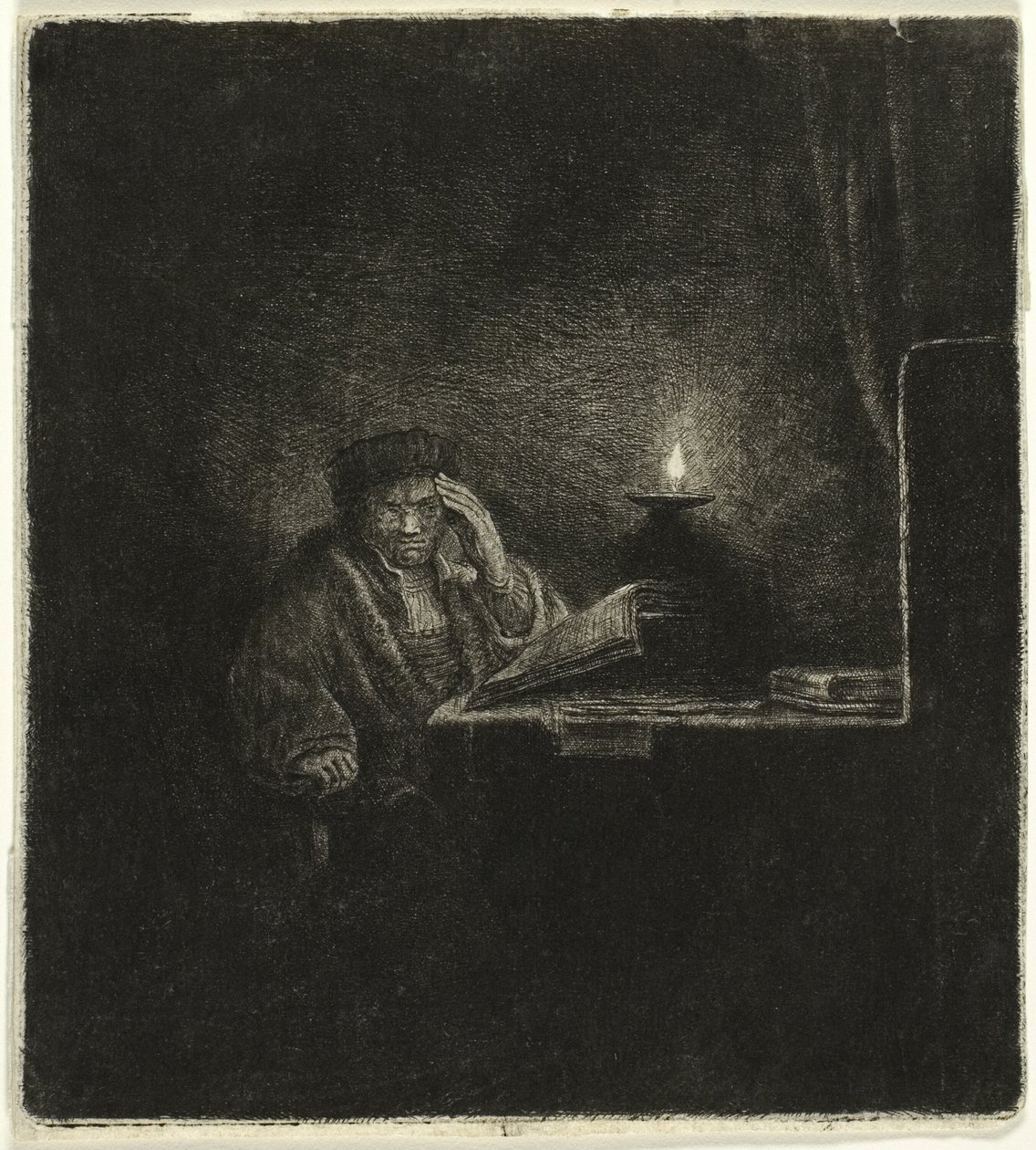 Student vid ett bord vid levande ljus av Salomon Savery
