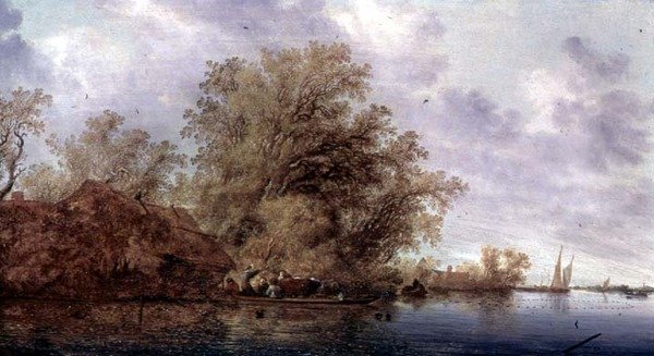 Skogbevuxen flodlandskap av Salomon van Ruisdael or Ruysdael