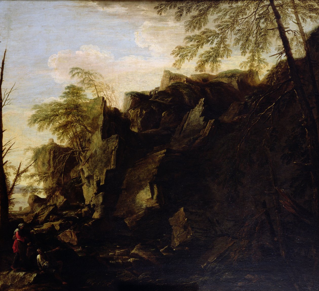 Ett stenigt landskap c.1640 av Salvator Rosa
