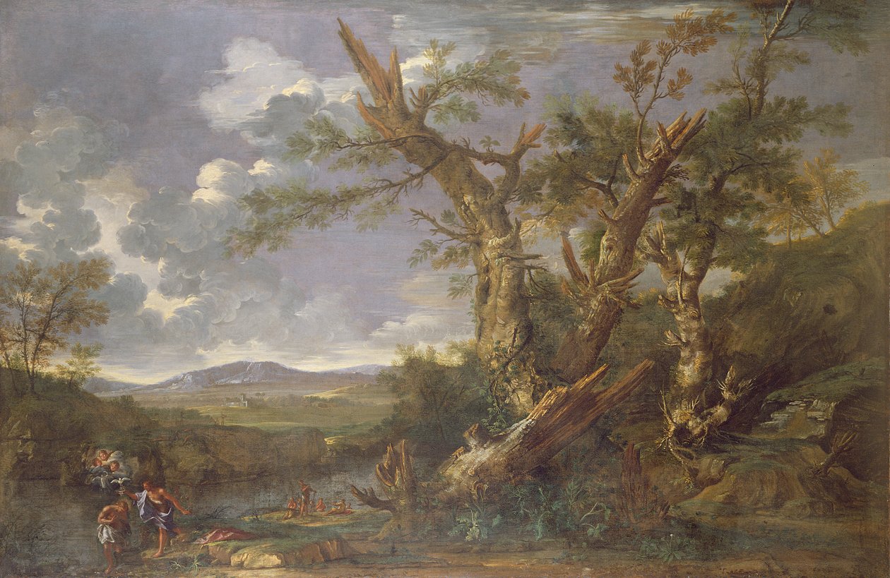 Landskap med dopet i Jordan av Salvator Rosa