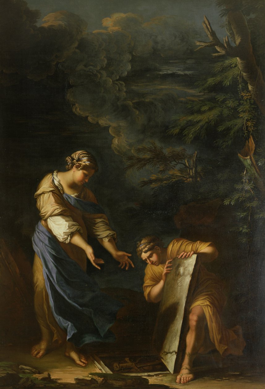 Theseus lyfter stenen av Salvator Rosa