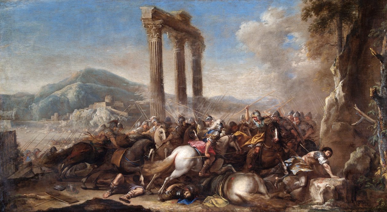 Stridsscen med klassisk pelargång av Salvator Rosa