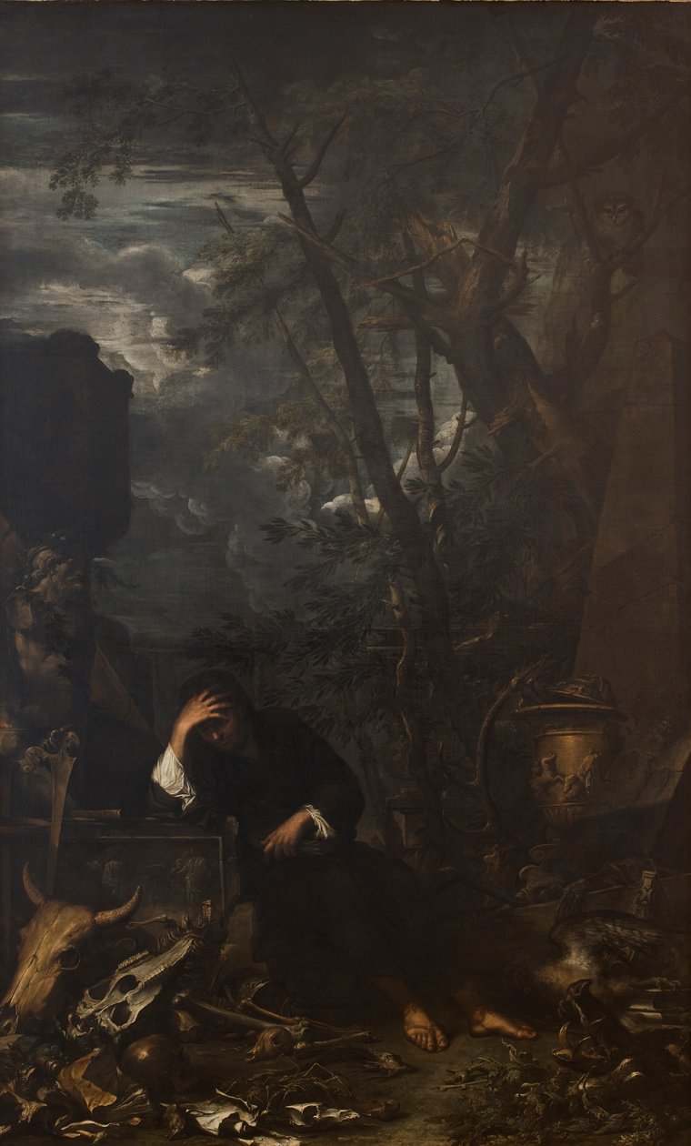 Demokritus i meditation av Salvator Rosa