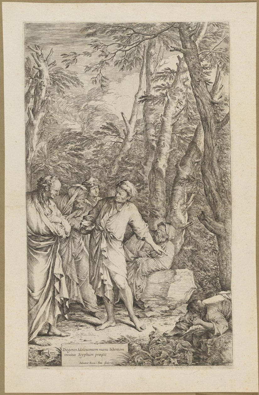 Diogenes kastar bort sin skål av Salvator Rosa