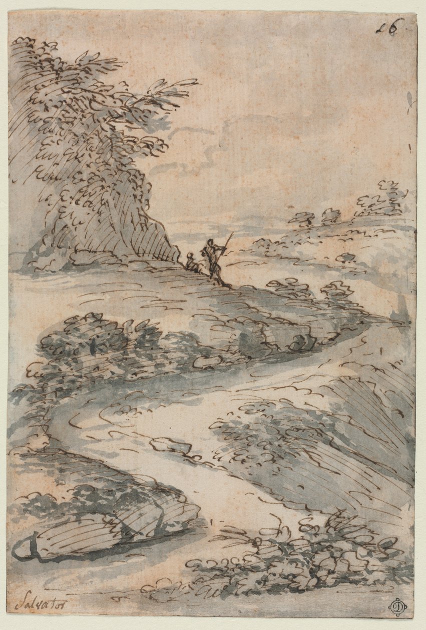 Figurer på en slingrande väg av Salvator Rosa