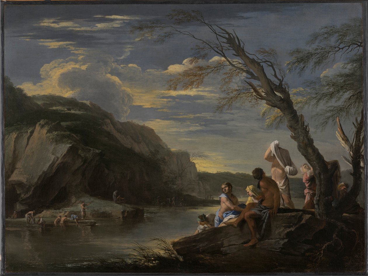 Landskap med badgäster av Salvator Rosa