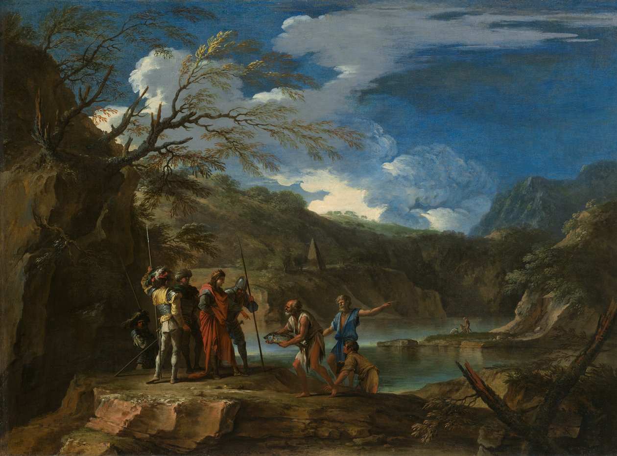 Polykrates och fiskaren av Salvator Rosa