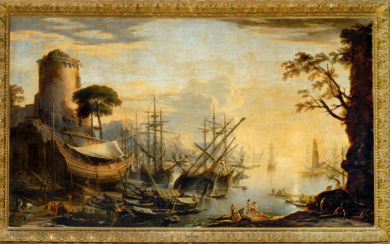 Havshamn vid solnedgången av Salvator Rosa