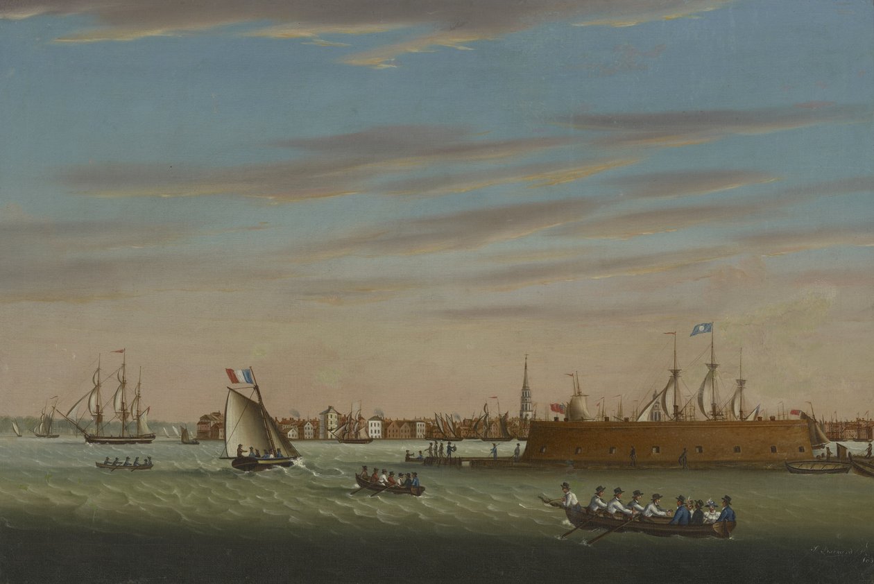 Utsikt över Charleston från hamnen, 1831 av Samuel Barnard