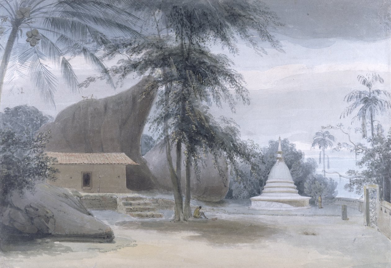 Scen mellan Galle och Matura, ca Six Miles from Galle, ca 1801 (wc och kroppsfärg över grafit på papper) av Samuel Daniell