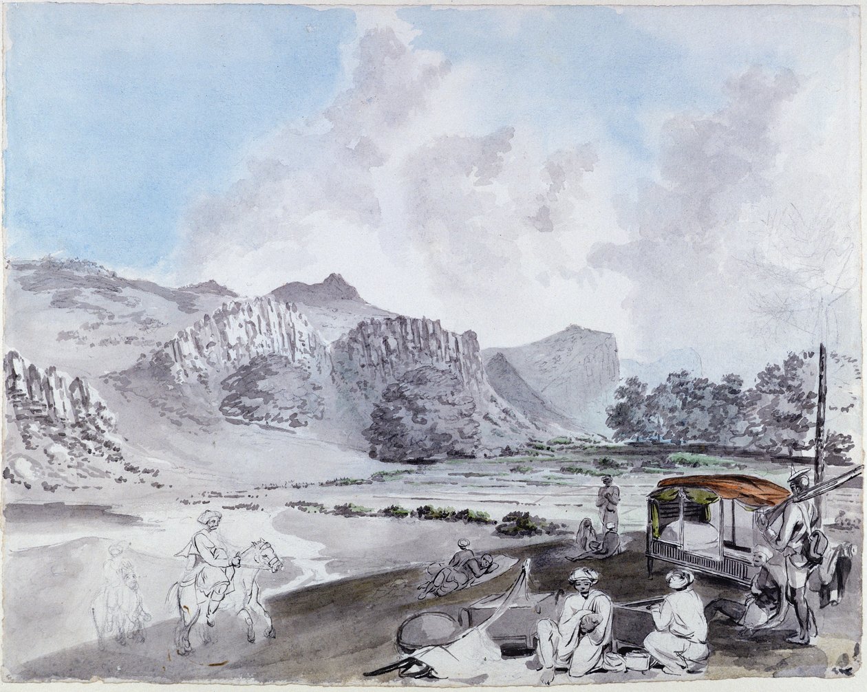 I Indien, i mars (wc och penna och bläck på papper) av Samuel Davis