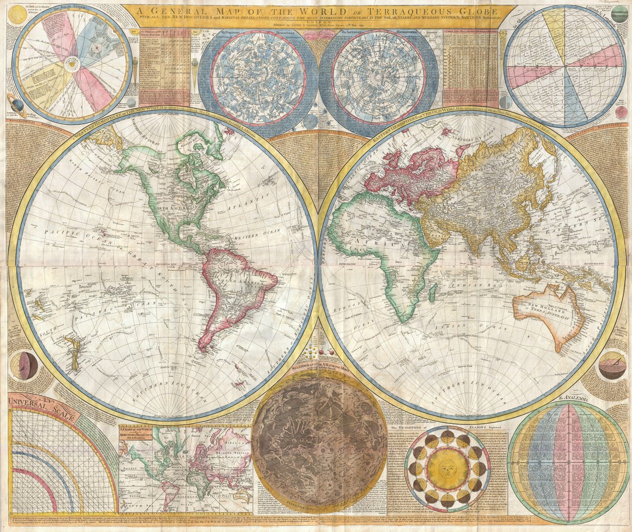 Map of the World im Hemispheres av Samuel Dunn