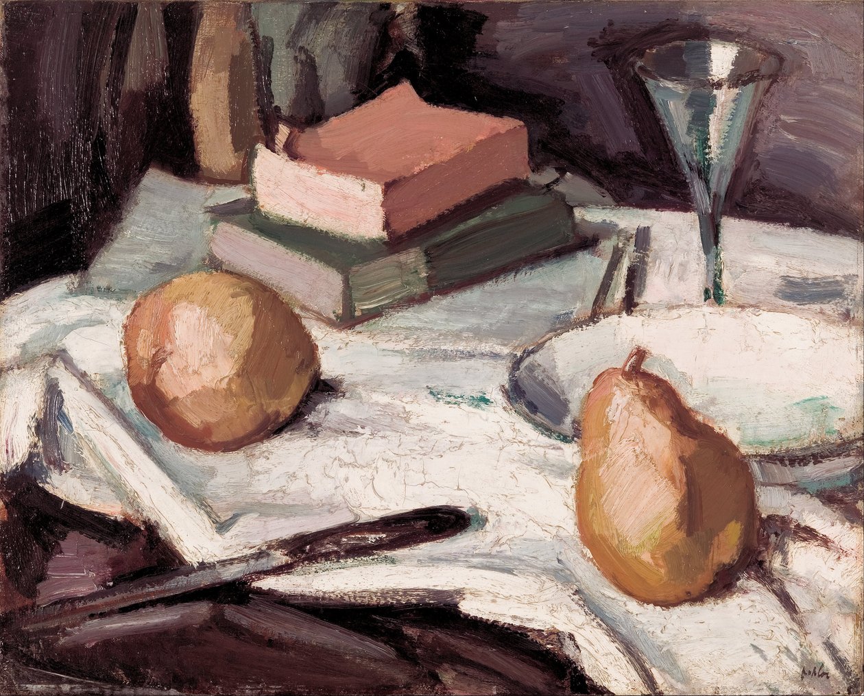 Still life with pears and wineglass av Samuel John Peploe
