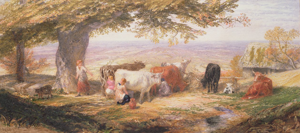 Mjölkning på fälten av Samuel Palmer