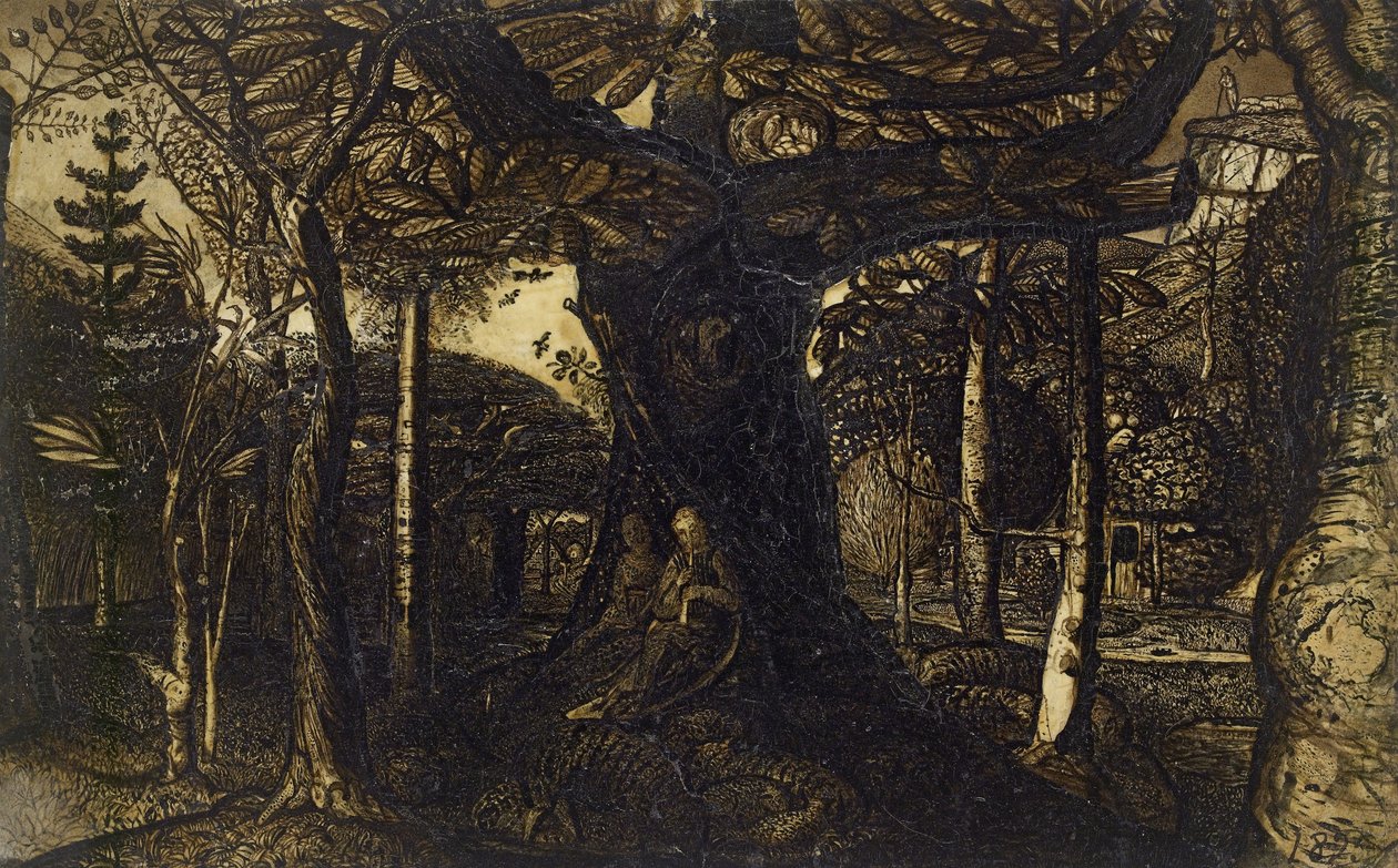 The Skirts of a Wood, 1825 (penna och pensel i sepia) av Samuel Palmer