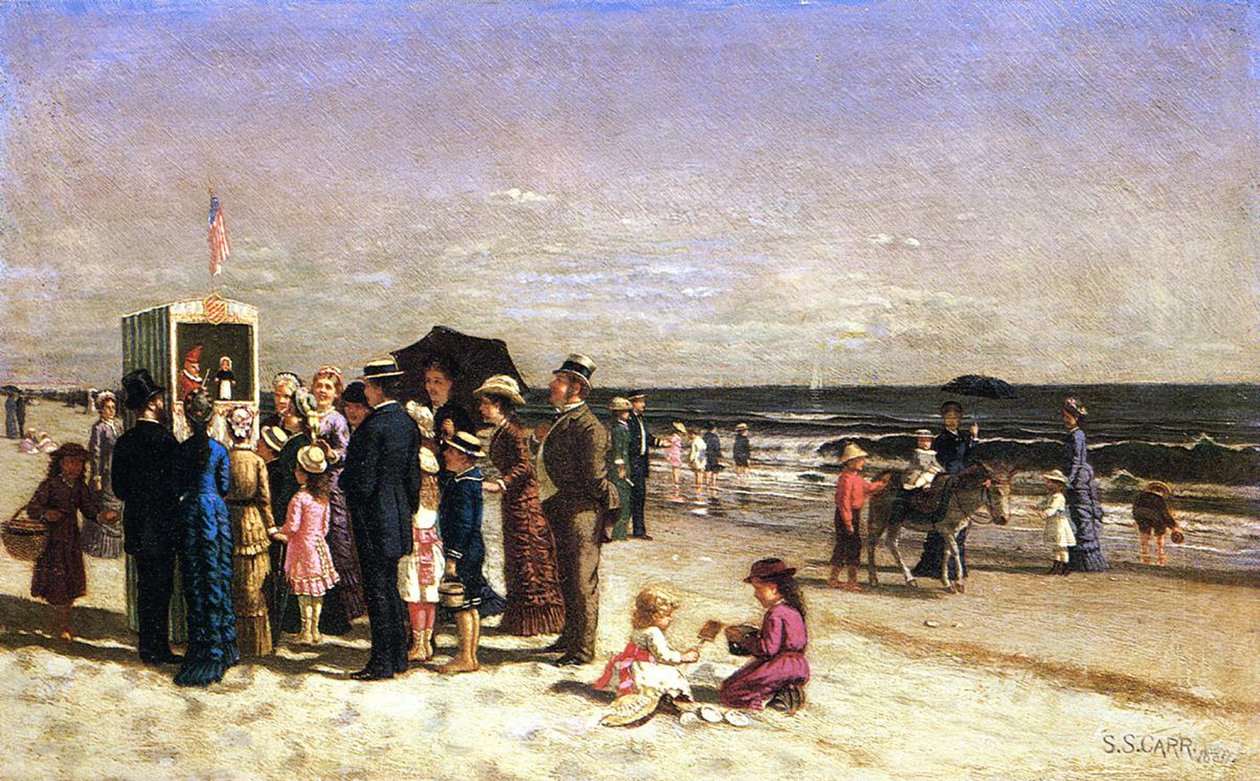 Punch och Judy på stranden, Coney Island, 1880 av Samuel S. Carr