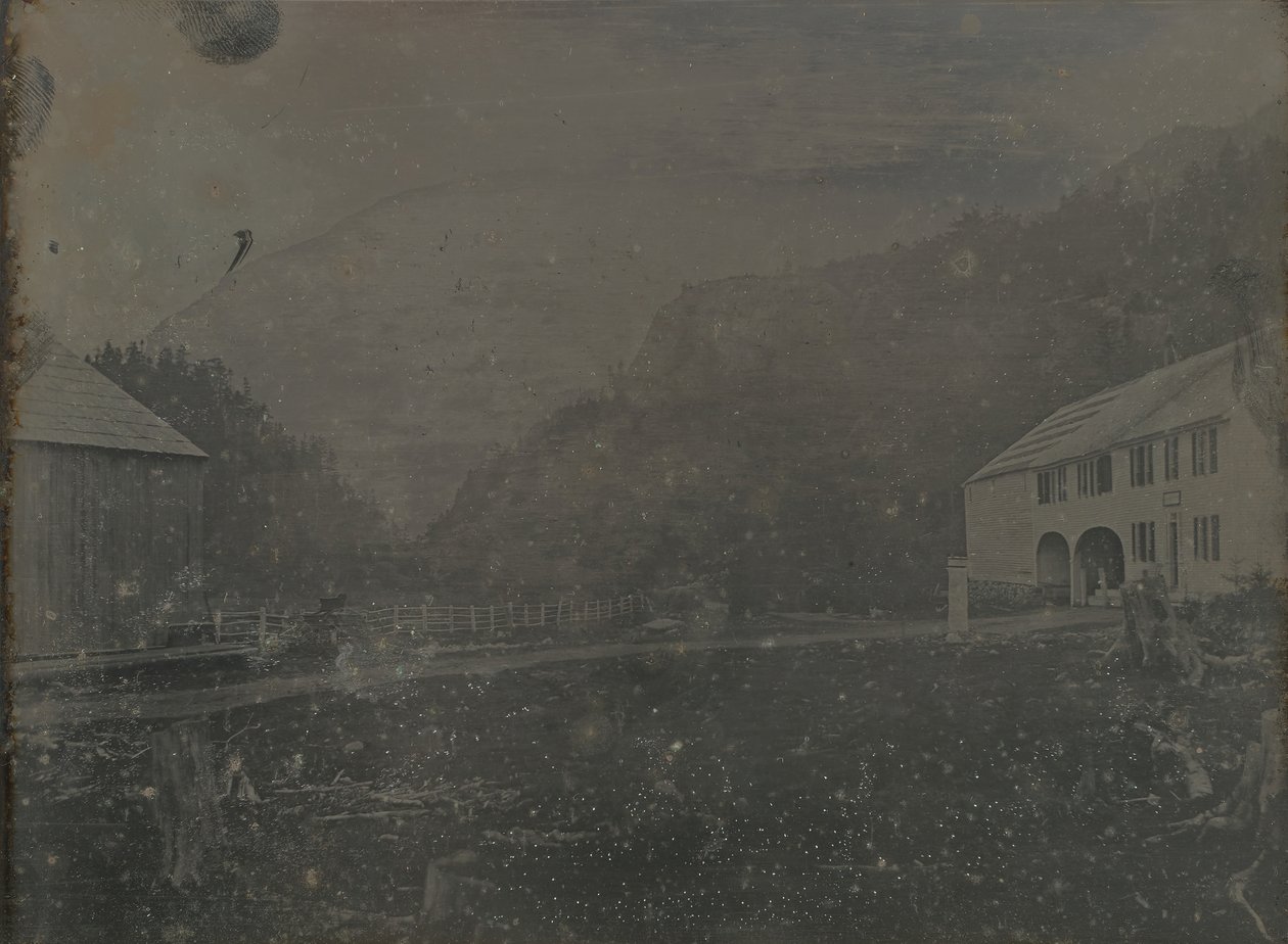 Utan titel hus och lada, 1841. av Samuel Bemis