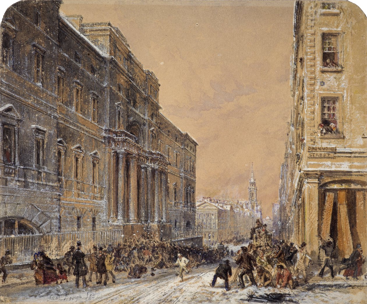 Snöboll utanför Edinburgh University av Samuel Bough